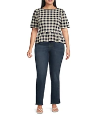 Lucy Paris Plus Size Gingham Print Scoop Neck Short Sleeve Peplum Top