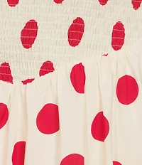 Lucy Paris Plus Size Hazel Dot Printed Square Neck Sleeveless Fit and Flare Smocked Poplin Midi Dess