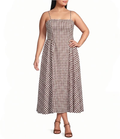Lucy Paris Plus Size Kalley Gingham Print Square Neck Sleeveless A-Line Maxi Dress