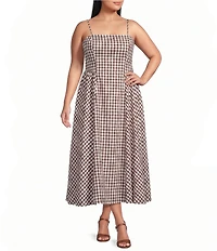 Lucy Paris Plus Size Kalley Gingham Print Square Neck Sleeveless A-Line Maxi Dress