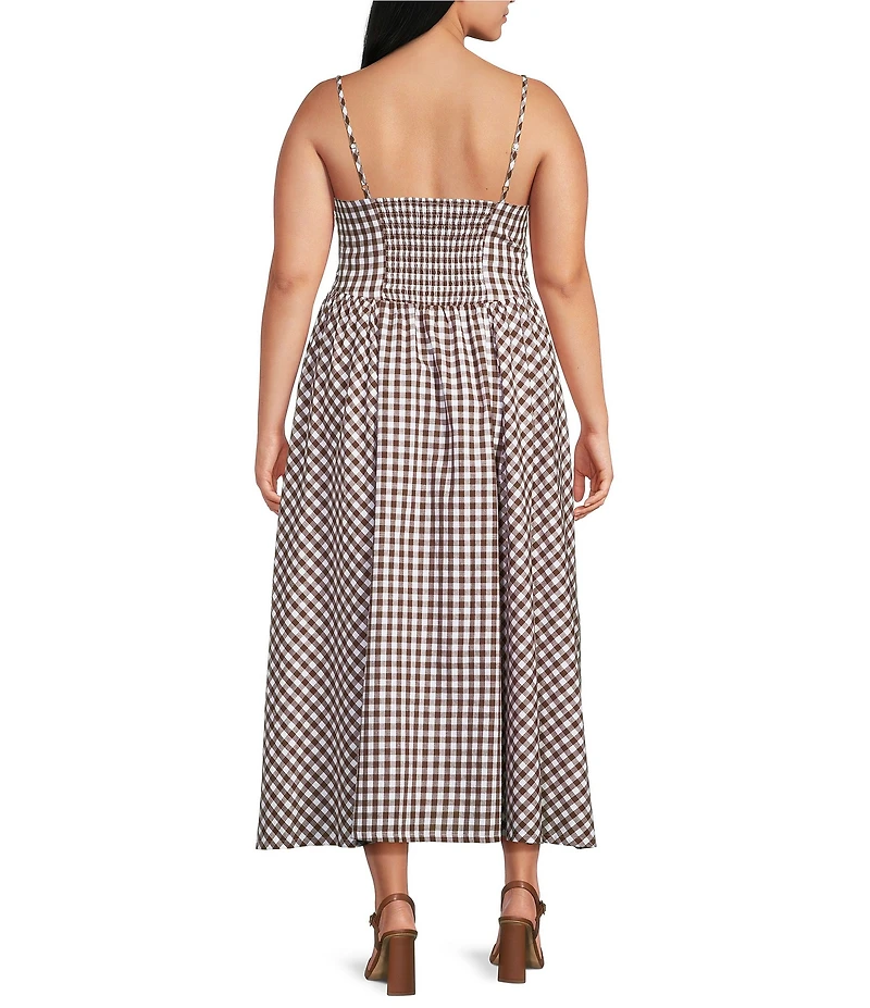 Lucy Paris Plus Size Kalley Gingham Print Square Neck Sleeveless A-Line Maxi Dress