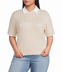 Lucy Paris Plus Size Kenny Rib Polo Collar Short Sleeve Sweater