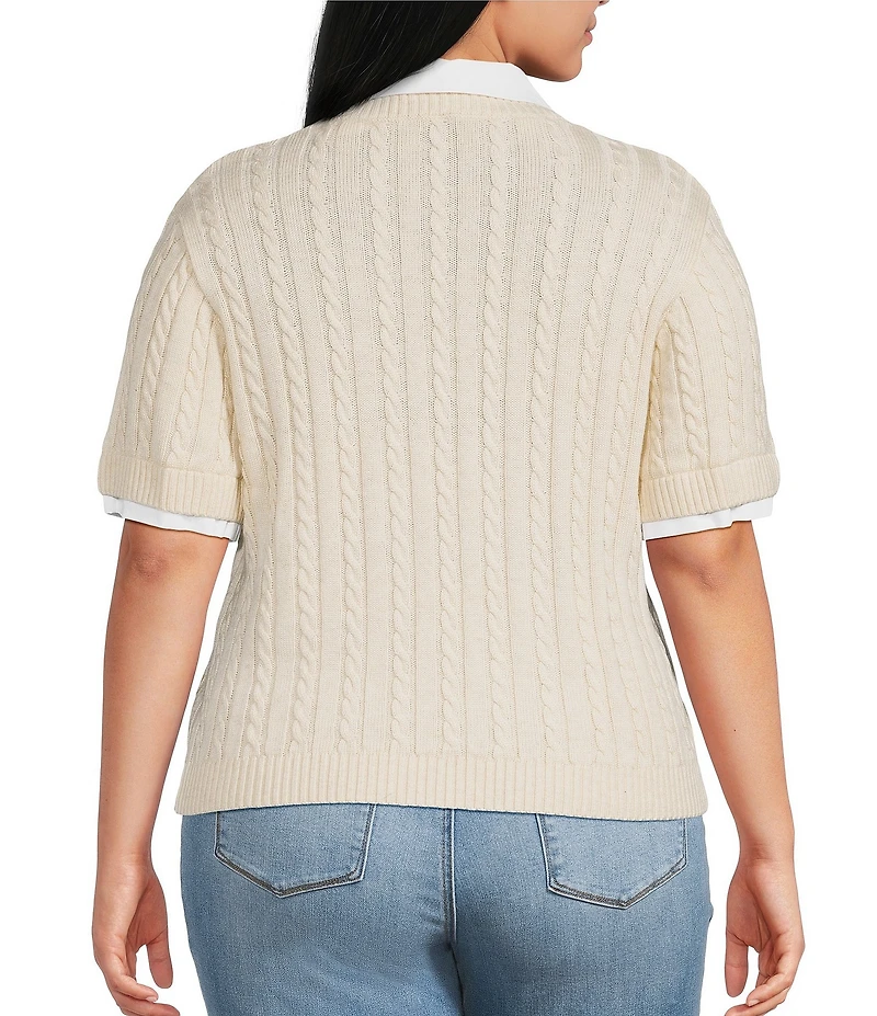 Lucy Paris Plus Size Kenny Rib Polo Collar Short Sleeve Sweater