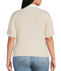 Lucy Paris Plus Size Kenny Rib Polo Collar Short Sleeve Sweater