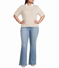 Lucy Paris Plus Size Kenny Rib Polo Collar Short Sleeve Sweater