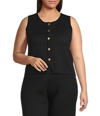 Lucy Paris Plus Size Knit Crew Neckline Sleeveless Button Front Vest