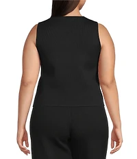 Lucy Paris Plus Size Knit Crew Neckline Sleeveless Button Front Vest