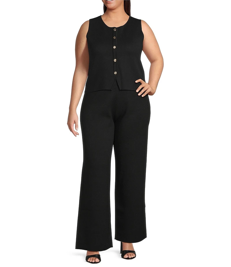 Lucy Paris Plus Size Knit Crew Neckline Sleeveless Button Front Vest