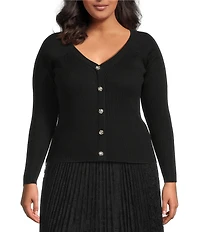 Lucy Paris Plus Size Knit Scout V-Neck Long Sleeves Button Front Cardigan