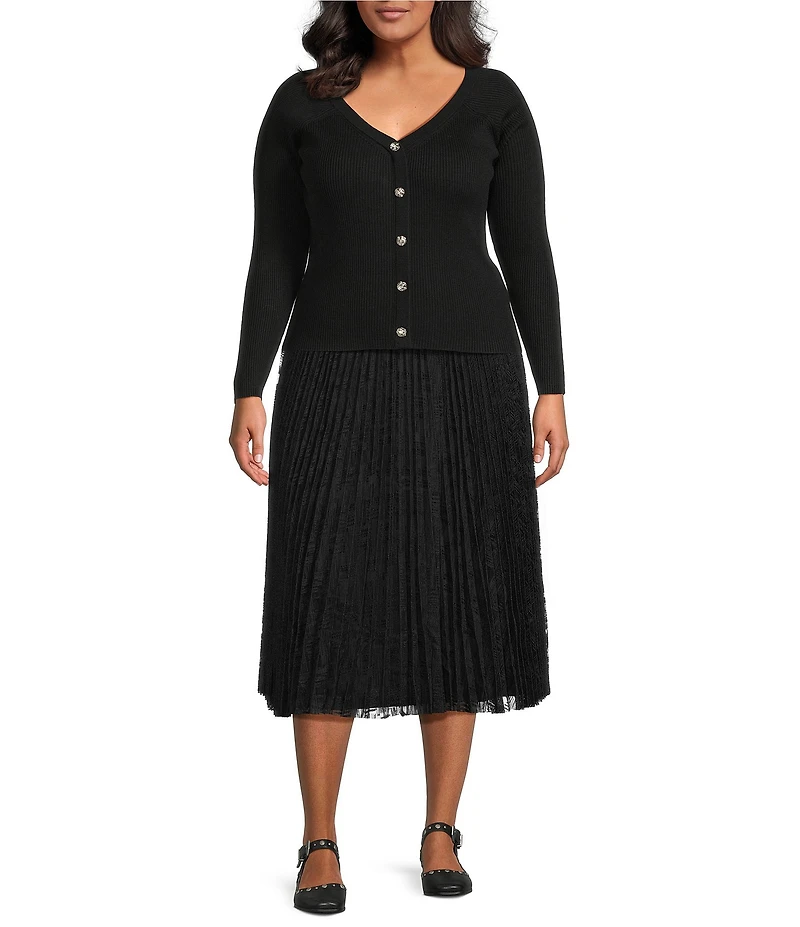 Lucy Paris Plus Size Knit Scout V-Neck Long Sleeves Button Front Cardigan