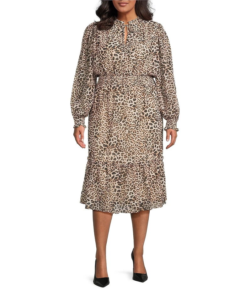 Lucy Paris Plus Size Leopard Print Long Sleeve Midi Dress
