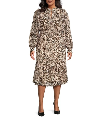 Lucy Paris Plus Size Leopard Print Long Sleeve Midi Dress