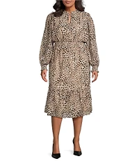 Lucy Paris Plus Size Leopard Print Long Sleeve Midi Dress
