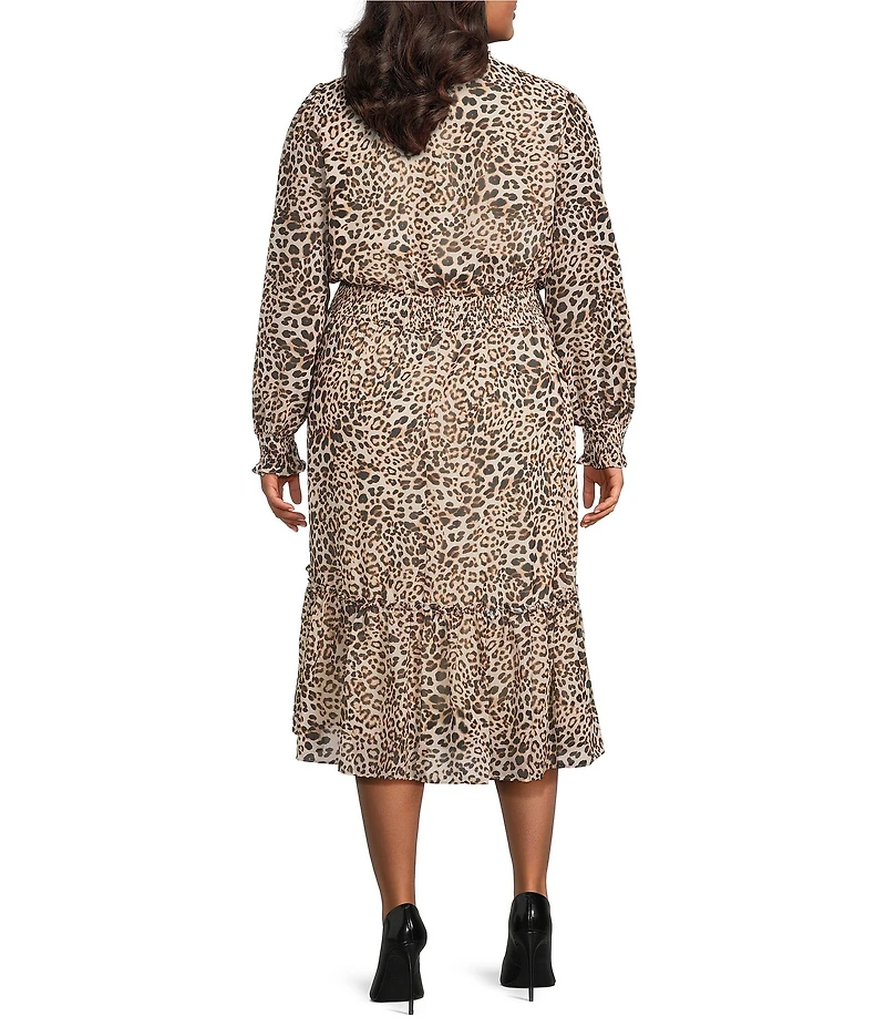 Lucy Paris Plus Size Leopard Print Long Sleeve Midi Dress