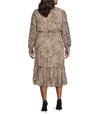 Lucy Paris Plus Size Leopard Print Long Sleeve Midi Dress