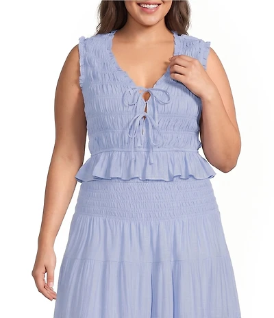 Lucy Paris Plus Size Livia Smocked V-Neck Sleeveless Coordinating Tank Top