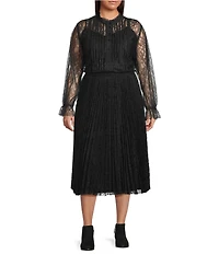 Lucy Paris Plus Size Lizette Lace Ruffle Mock Neck Long Sleeves Button Front Blouse