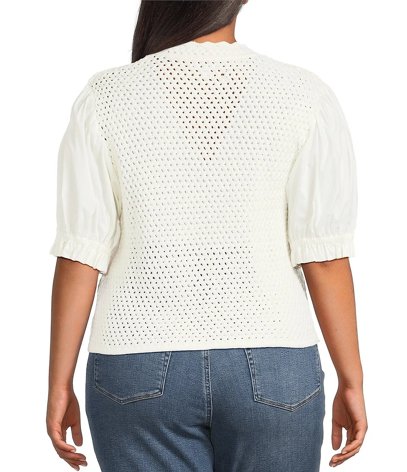 Lucy Paris Plus Size Lydia Crochet Round Neck Short Sleeve Zip Up Jacket Top