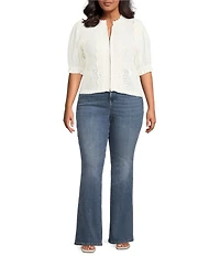 Lucy Paris Plus Size Lydia Crochet Round Neck Short Sleeve Zip Up Jacket Top