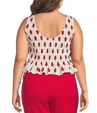 Lucy Paris Plus Size Maeve Polka Dot Boat Neck Sleeveless Smocked Poplin Top