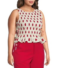 Lucy Paris Plus Size Maeve Polka Dot Boat Neck Sleeveless Smocked Poplin Top