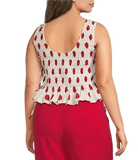 Lucy Paris Plus Size Maeve Polka Dot Boat Neck Sleeveless Smocked Poplin Top