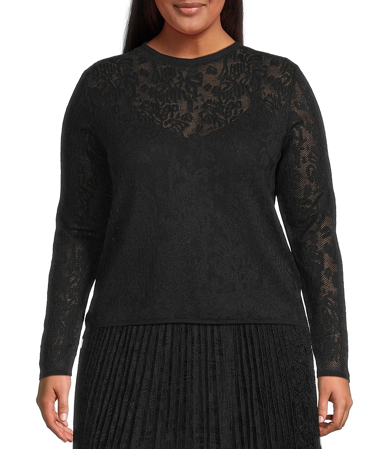 Lucy Paris Plus Size Mesa Lace Scoop Neck Long Sleeve Knit Top