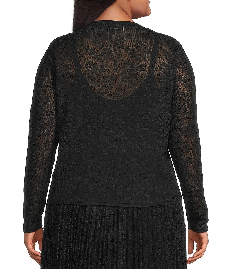Lucy Paris Plus Size Mesa Lace Scoop Neck Long Sleeve Knit Top
