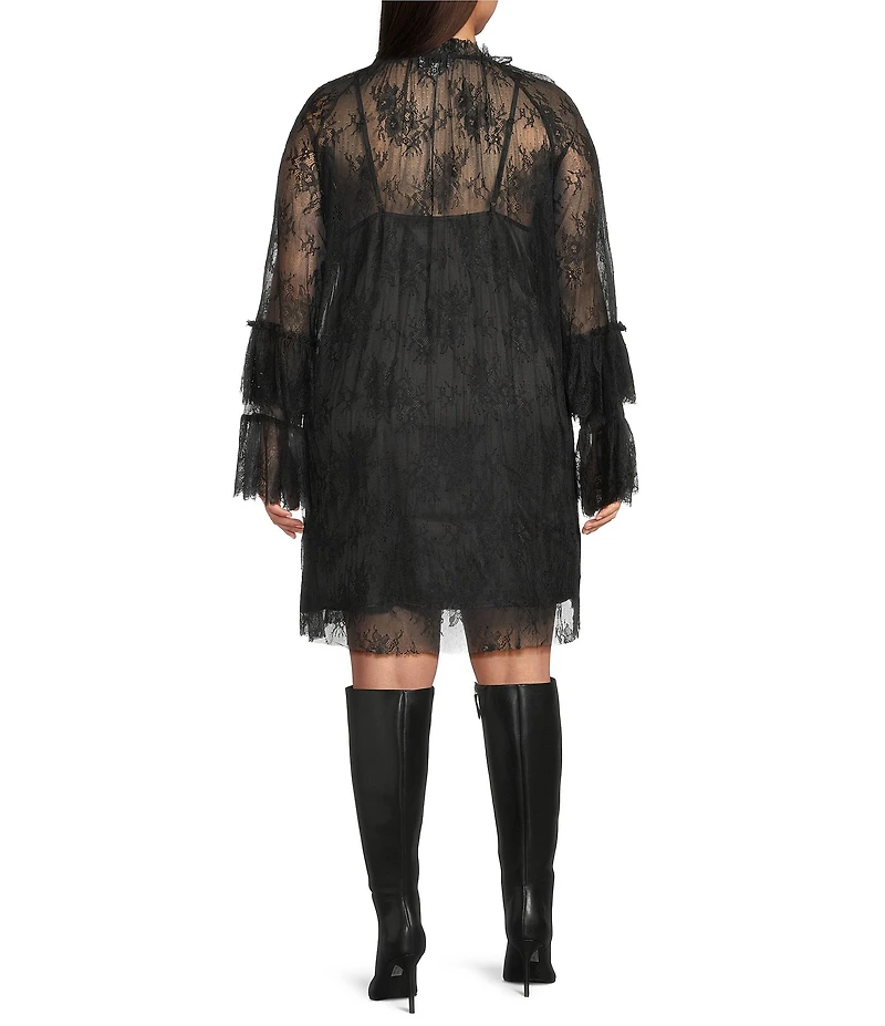 Lucy Paris Plus Size Mika Lace Crew Neck Long Sleeve Mini Shift Dress