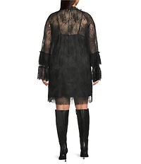 Lucy Paris Plus Size Mika Lace Crew Neck Long Sleeve Mini Shift Dress