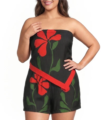 Lucy Paris Plus Size Nara Flower Print Strapless Coordinating Scarf Top