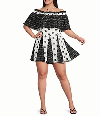 Lucy Paris Plus Size Nutini Polka Dot Off-the-Shoulder A-Line Mini Dress