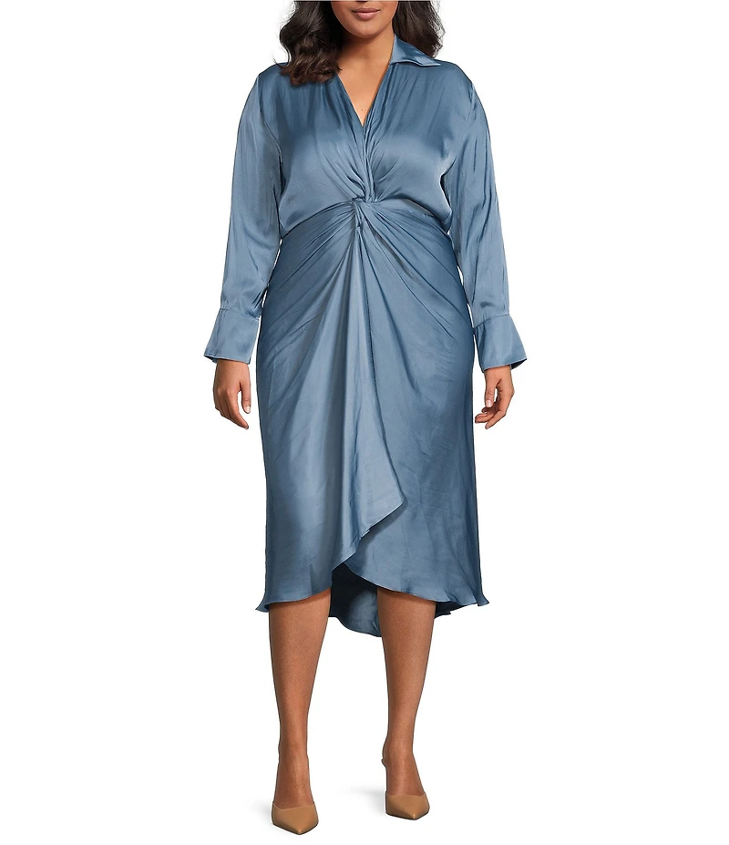 Lucy Paris Plus Size Paige Long Sleeve Satin Midi Dress