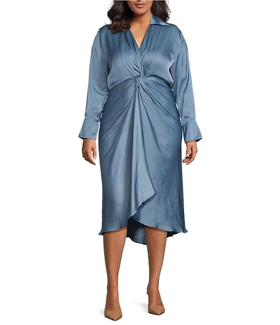Lucy Paris Plus Size Paige Long Sleeve Satin Midi Dress