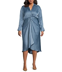 Lucy Paris Plus Size Paige Long Sleeve Satin Midi Dress