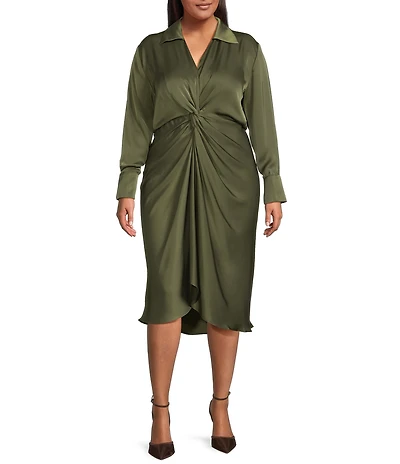 Lucy Paris Plus Size Paige Long Sleeve Satin Midi Dress