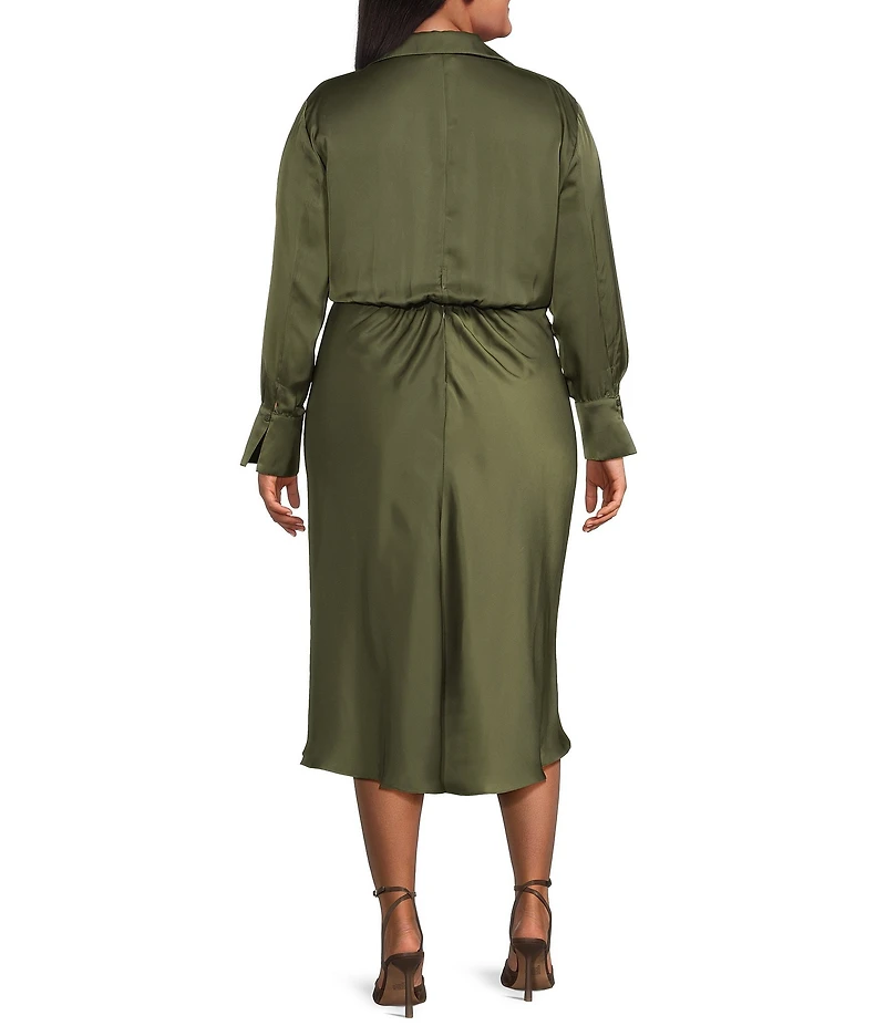 Lucy Paris Plus Size Paige Long Sleeve Satin Midi Dress