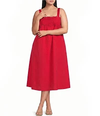 Lucy Paris Plus Size Rey Embroidered Eyelet Square Neck Sleeveless Midi Dress