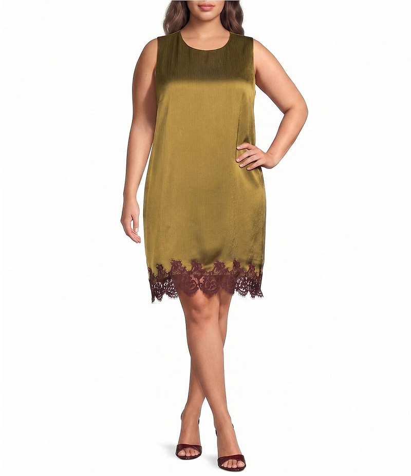 Lucy Paris Plus Size Roxy Satin Lace Hem Scoop Neck Sleeveless Dress