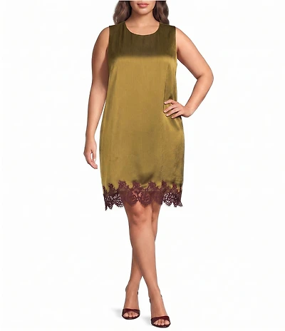 Lucy Paris Plus Size Roxy Satin Lace Hem Scoop Neck Sleeveless Dress