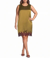 Lucy Paris Plus Size Roxy Satin Lace Hem Scoop Neck Sleeveless Dress