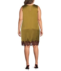 Lucy Paris Plus Size Roxy Satin Lace Hem Scoop Neck Sleeveless Dress