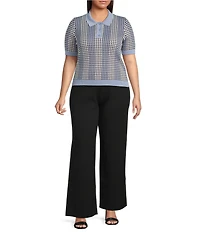 Lucy Paris Plus Size Short Sleeves Point Collar Knit Vivian Sweater