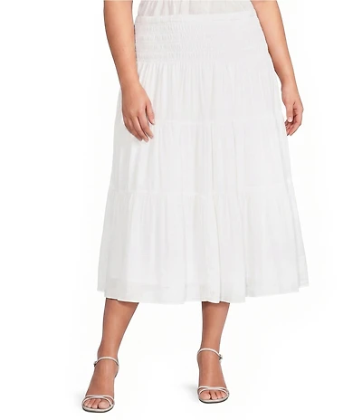 Lucy Paris Plus Size Tropez Smocked Waist Coordinating A-Line Midi Skirt