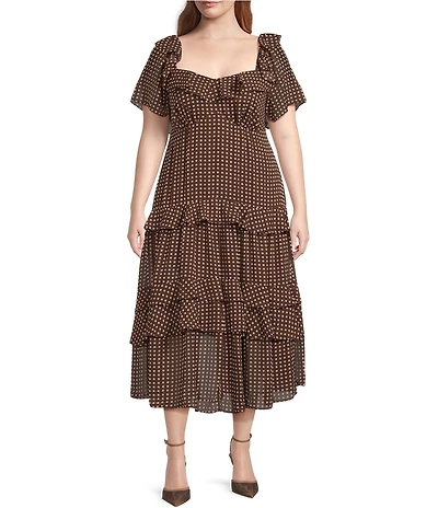 Lucy Paris Plus Size Vanessa Short Sleeve Printed Tiered Long Dress