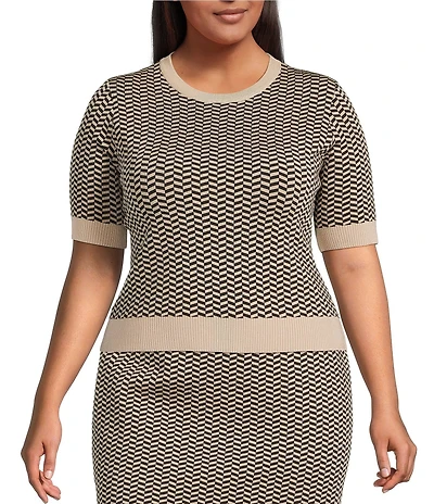 Lucy Paris Plus Size Warren Coordinating Short Sleeve Patterned Knit Top