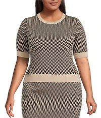 Lucy Paris Plus Size Warren Coordinating Short Sleeve Patterned Knit Top