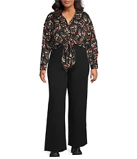 Lucy Paris Plus Size Woven Floral V-Neck Long Sleeve Tie Top