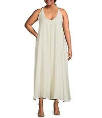 Lucy Paris Plus Sutton Halter Beaded V-Neck Shift Dress
