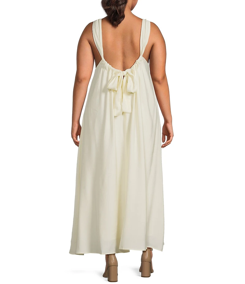 Lucy Paris Plus Sutton Halter Beaded V-Neck Shift Dress